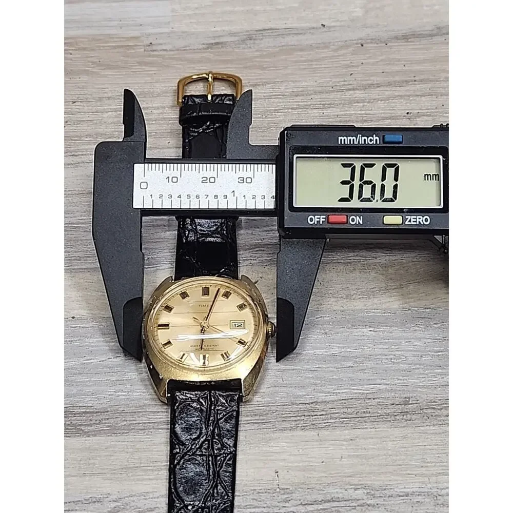 Vintage 1972 Men's Timex Automatic Watch Crosshair Dial W/Leather Strap-Working - Picture 9 of 9